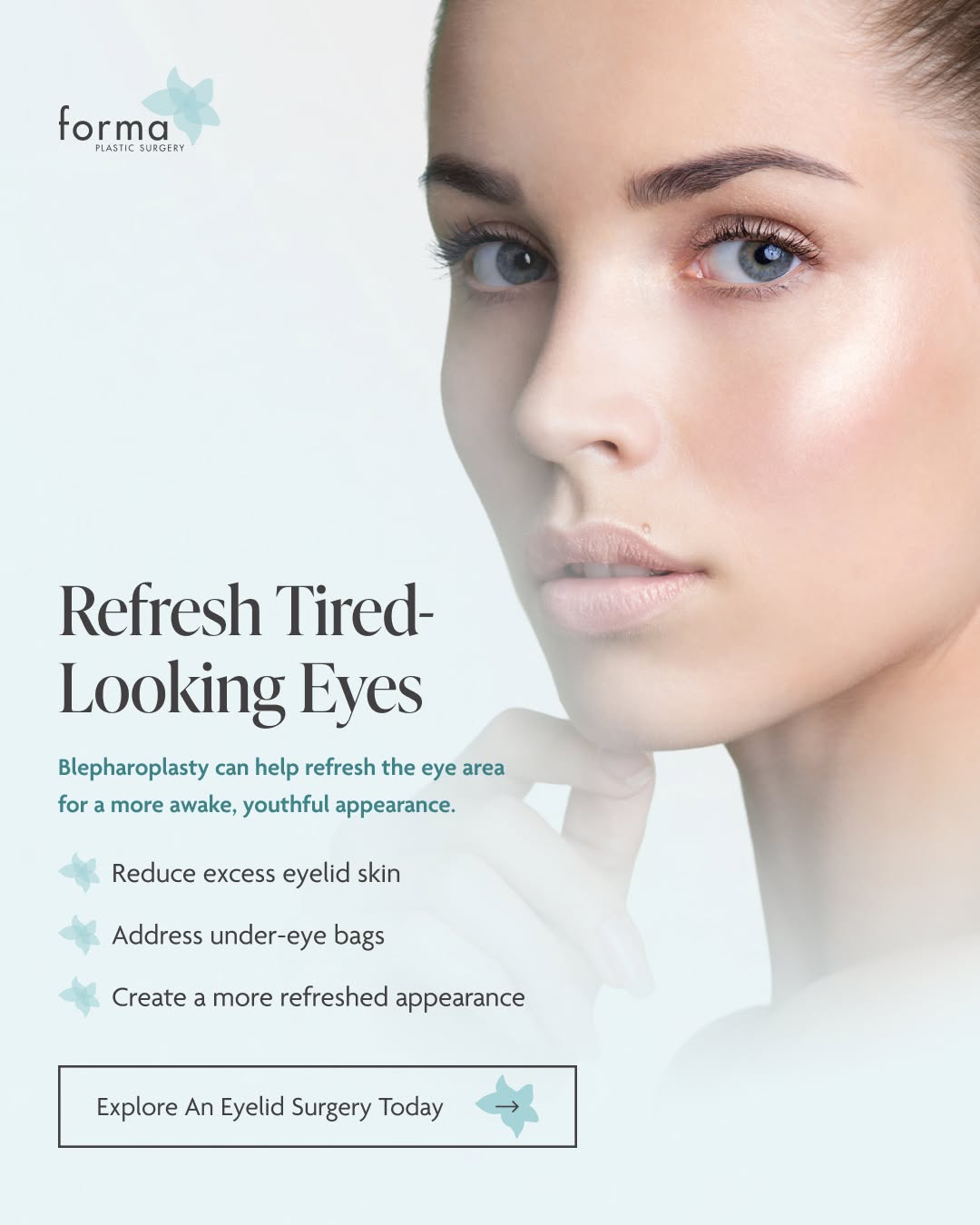 Instagram post by Dr. David C. Yao: When the eye area looks tired, even when you don’t feel tired. Blepharoplasty can address excess eyelid skin and under-eye bags that contrib…