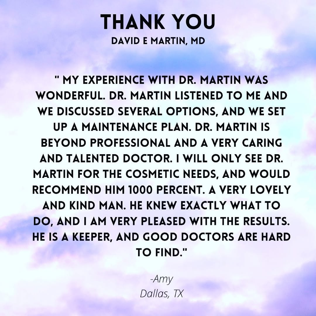 Instagram post by Dr. David E. Martin: Take a look at what Amy had to say about her experience with us!! We ❤️ our patients #patientcare #dallasplasticsurgery #patientappreciation