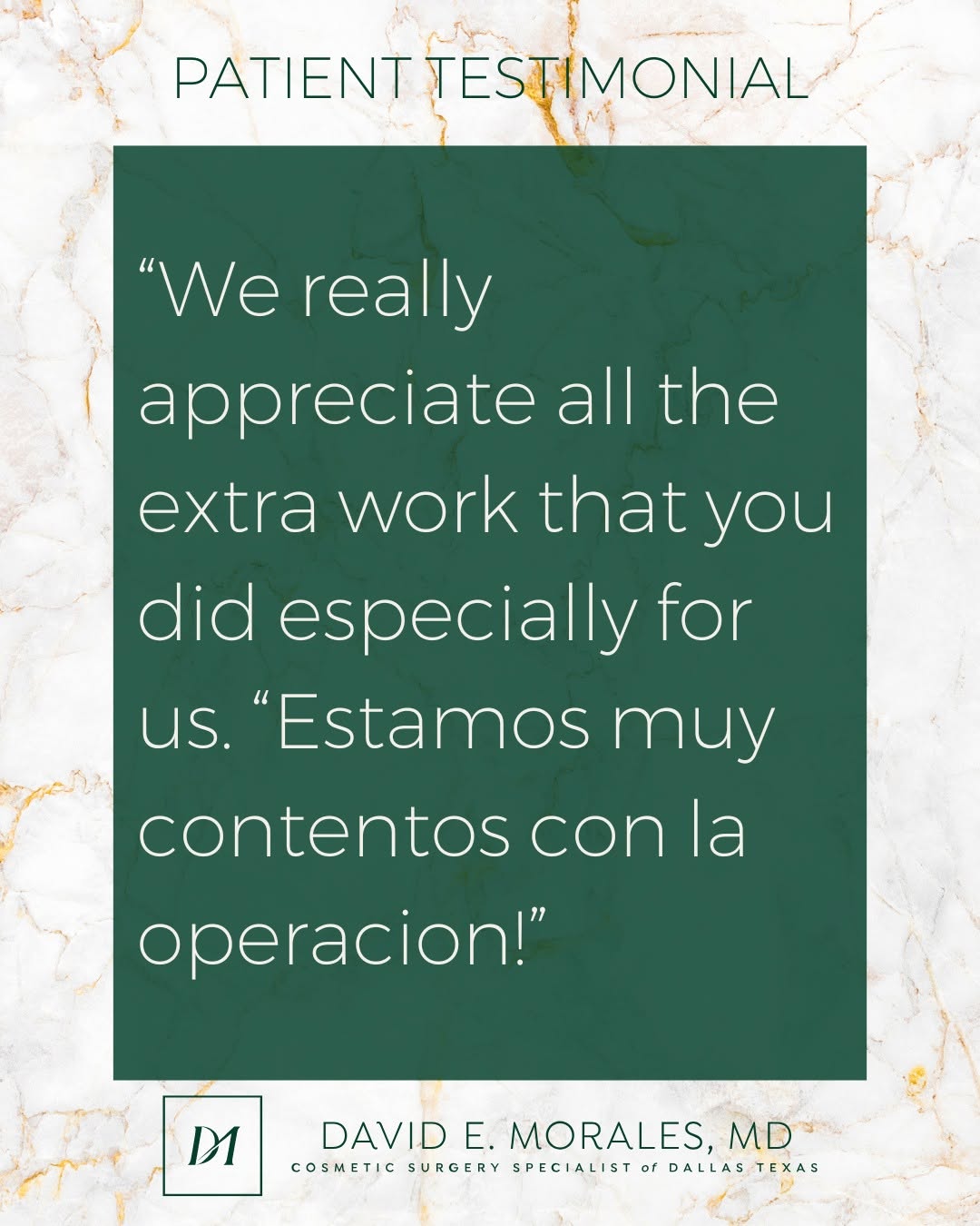 Instagram post by Dr. David E. Morales: Kind words like these mean so much. 💚 Dr. Morales is honored to care for patients with compassion, understanding, and respect at every step…