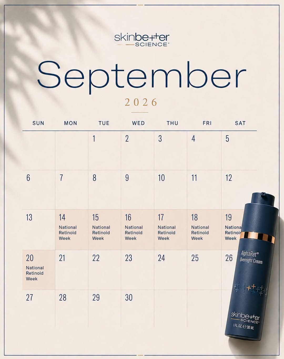 Instagram post by Dr. David J. Applebaum: 📅 MARK YOUR CALENDAR! ✨ National Retinoid Week | September 14–20 ✨ Meet Skinbetter Science AlphaRet® Overnight Cream—a retinoid treatment d…