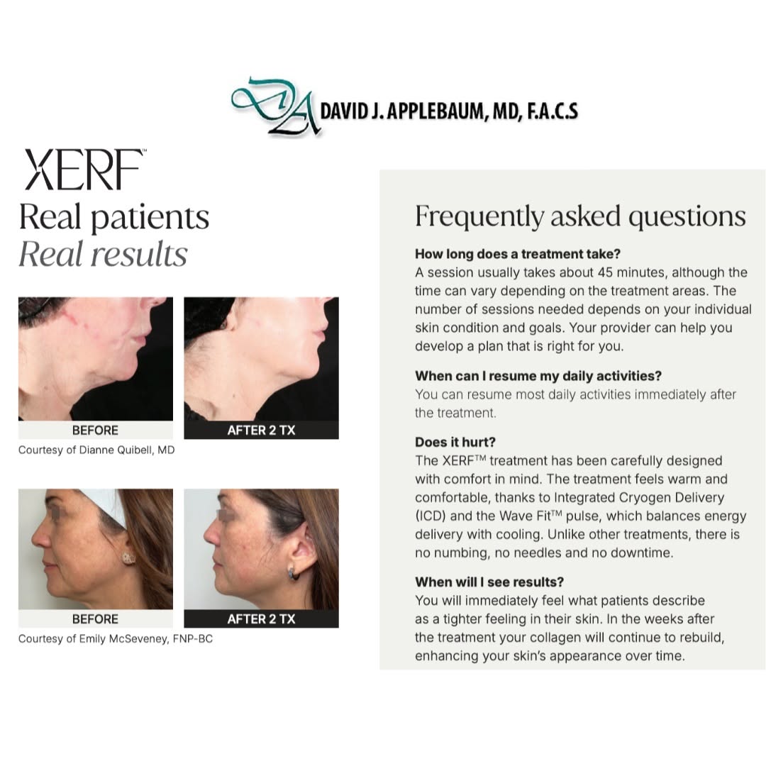 Instagram post by Dr. David J. Applebaum: ✨ Tighter-looking skin. No needles. No numbing. No downtime. XERF uses multifrequency RF technology to deliver energy across multiple skin d…