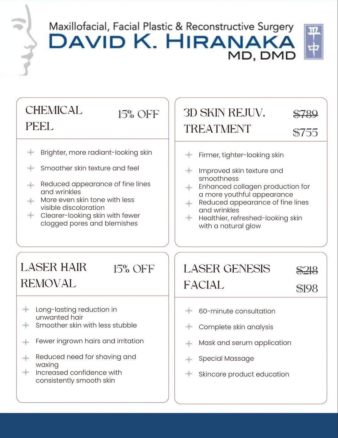 Instagram post by Dr. David K. Hiranaka: June! 💐 Glow brighter, feel smoother, and step into summer with confidence! Our June specials are designed to help you look and feel better…