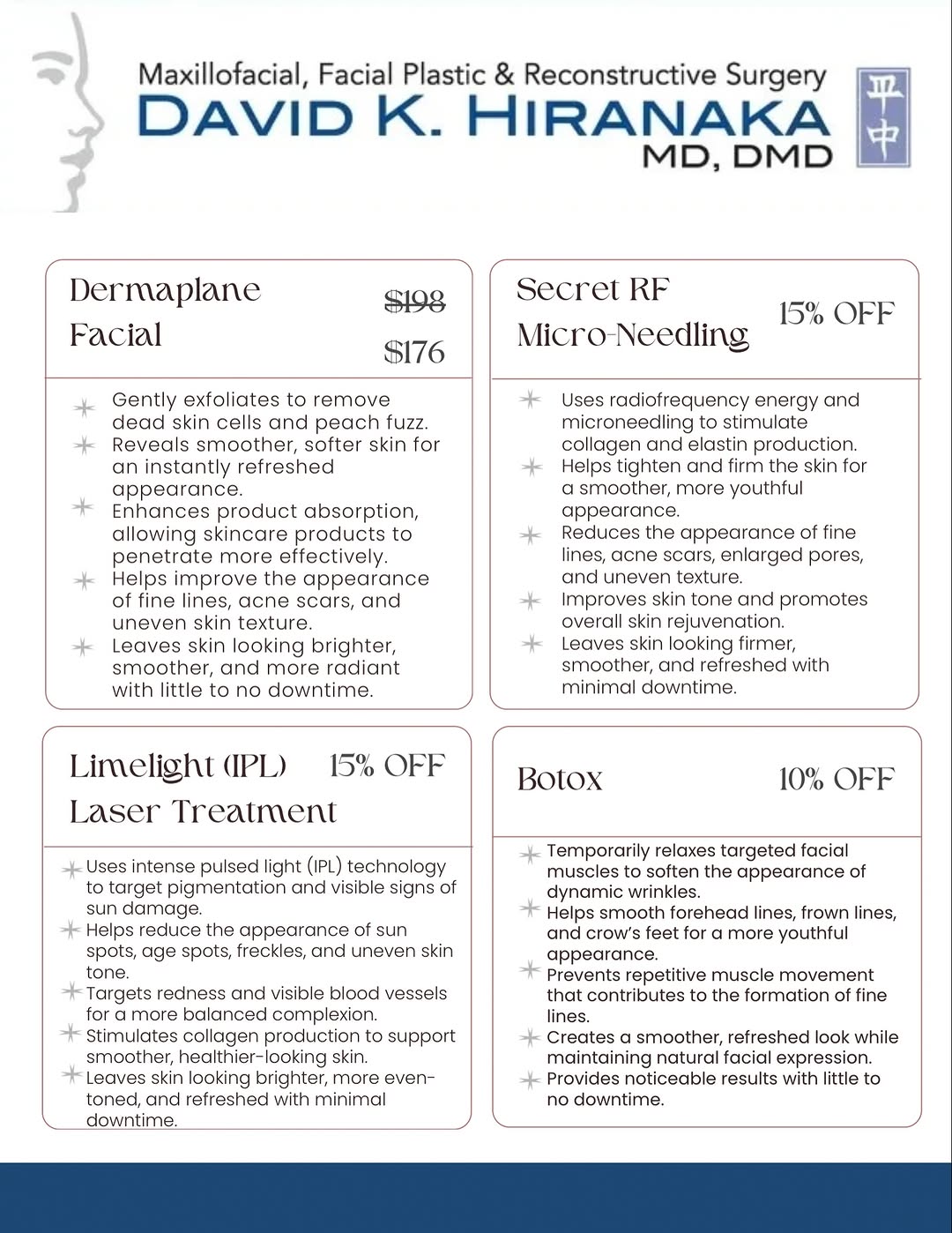 Instagram post by Dr. David K. Hiranaka: August Special are here! 📚😊 DERMAPLANE FACIAL Dermaplaning leaves your skin brighter and healthier giving you that "baby smooth" look and …