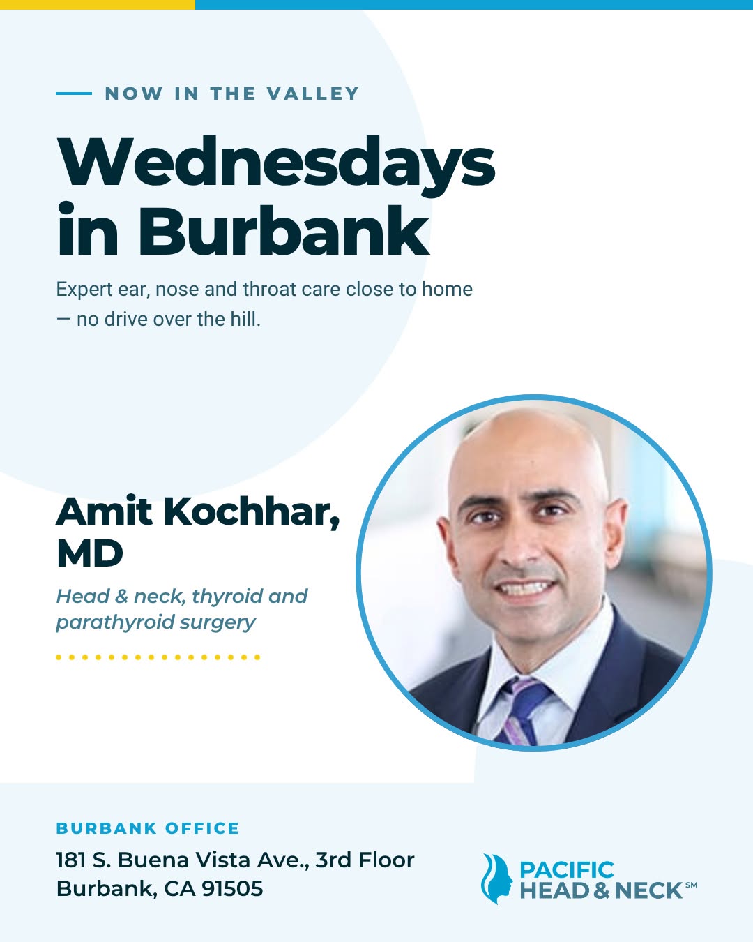 Instagram post by Dr. David M. Butler: Wednesdays in Burbank.⁠ ⁠ Amit Kochhar, MD, head and neck and facial plastic surgeon at Pacific Neuroscience Institute, now sees patients in…