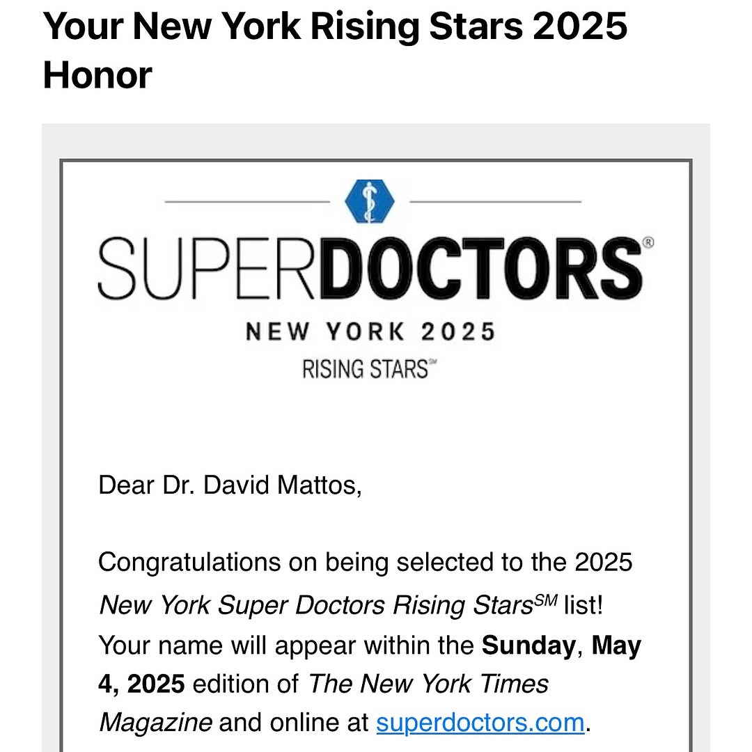 Instagram post by Dr. David Mattos: Honored to be chosen again for the SuperDoctors list year. I have dedicated my entire career to taking excellent care of patients and contin…