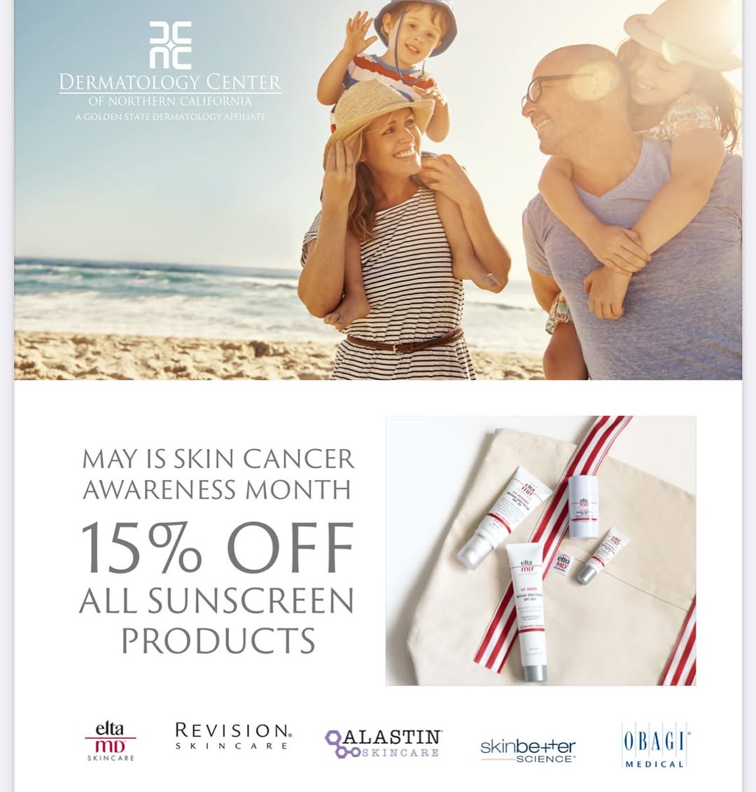 Instagram post by Dr. David No: Protect your skin from the sun & save! This month only, save 15% on all in stock SPF @ DCNC ☀️