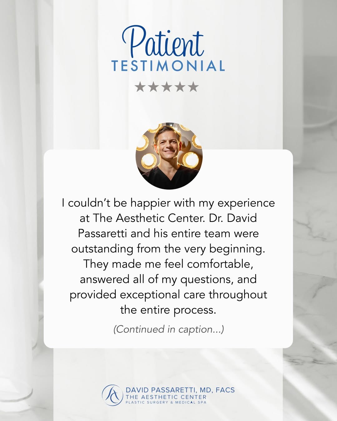 Instagram post by Dr. David Passaretti: “I am extremely happy with my results. They exceeded my expectations and have given me so much more confidence. I also want to thank the ent…