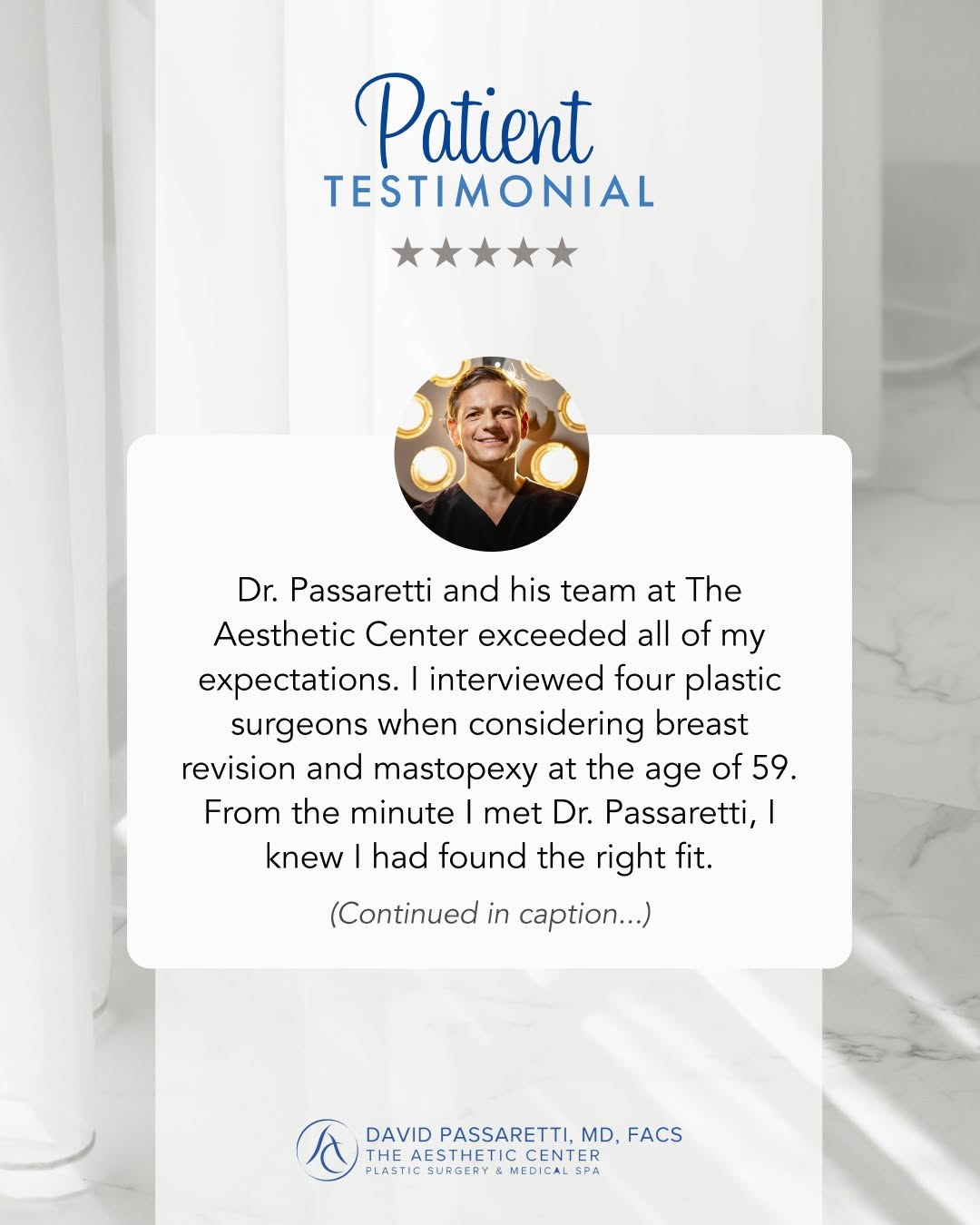 Instagram post by Dr. David Passaretti: “He fully understood my objectives, thoroughly addressed all of my concerns, and in many instances, answered them before I could even raise …