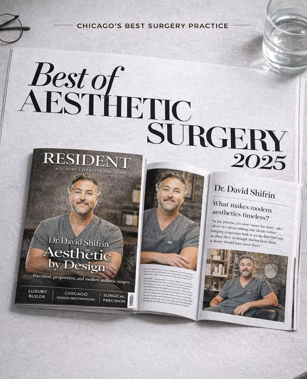 Instagram post by Dr. David Shifrin: Timeless results aren’t trends — they’re intentional. Dr. Shifrin is spotlighted in Resident Magazine for redefining modern aesthetic surge…