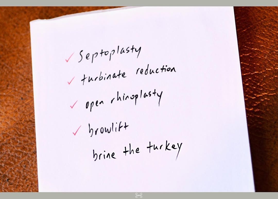 Instagram post by Dr. David W. Rodwell III: Just one more thing on the to do list for today 🦃 . #charlestonfacialplasticsurgery #DrDavidRodwell #trustyourfacetoaspecialist