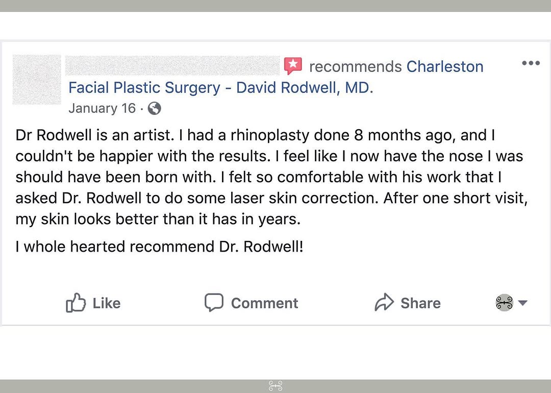 Instagram post by Dr. David W. Rodwell III: Thanks for the kind words! . #trustyournosetoaspecialist #DrDavidRodwell #rhinoplasty #charlestonfacialplasticsurgery #trustyourfacetoaspeci…