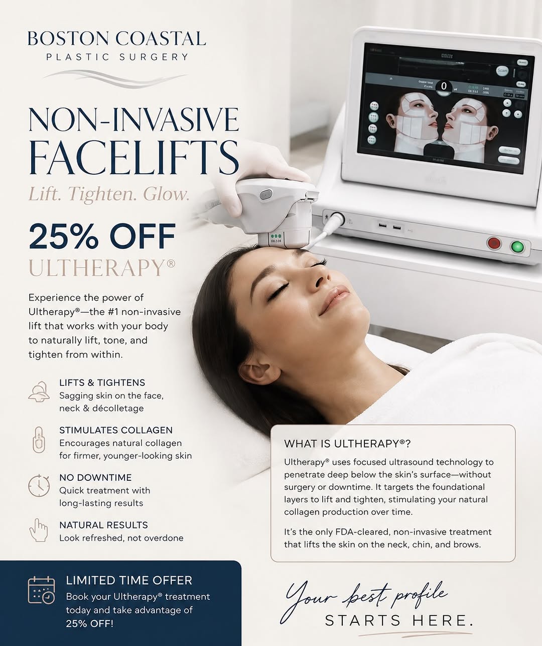 Instagram post by Dr. Dax Guenther: ✨ Lift. Tighten. Glow. Without Surgery. ✨ Ready to refresh your profile without needles, incisions, or downtime? 💫 For a limited time, Bost…