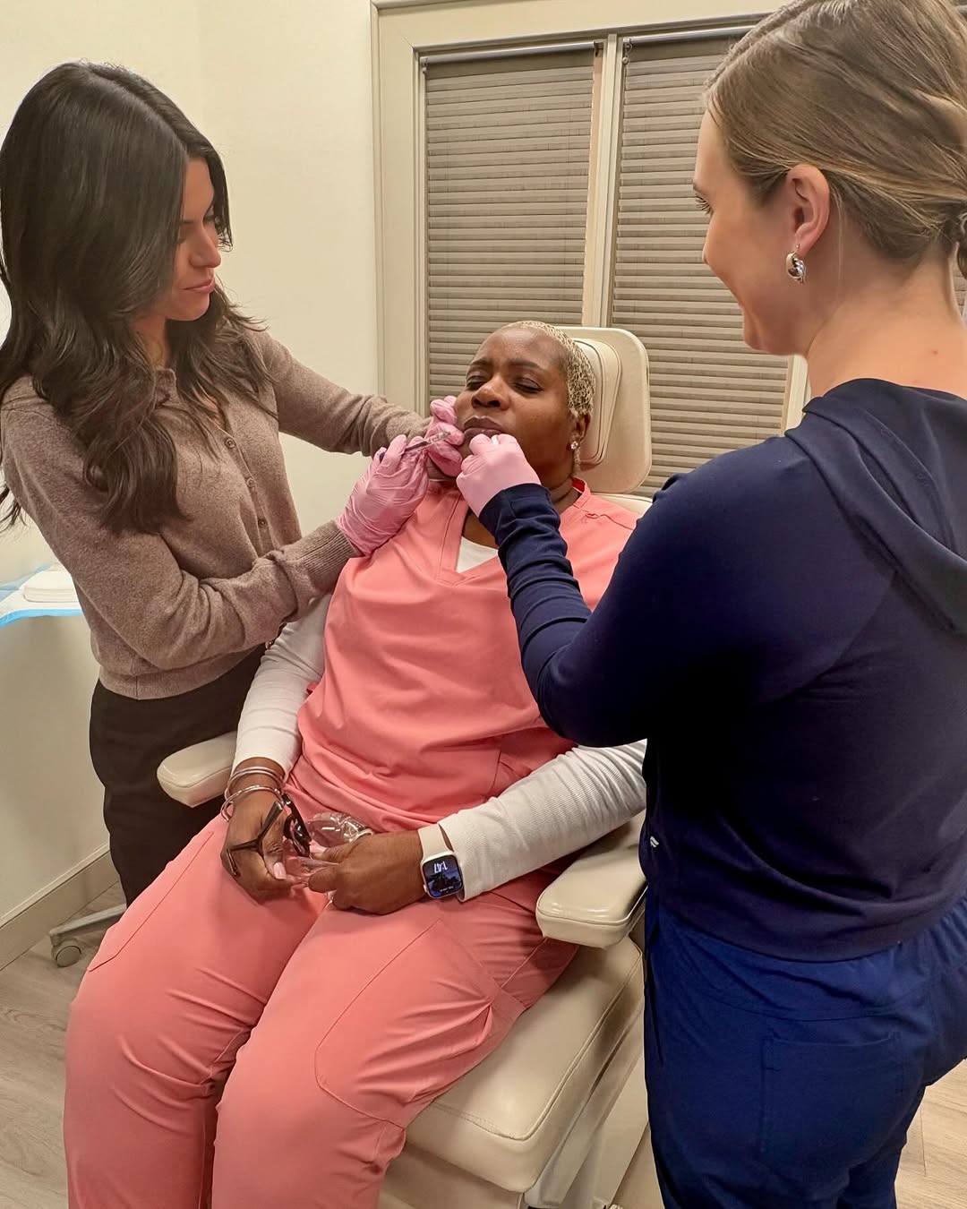 Instagram post by Dr. Deborah Ekstrom: Teamwork makes the dream work! Makayla, our PA teaches injection techniques to Carissa, our new PA. Come see her for all your Dysport and fi…