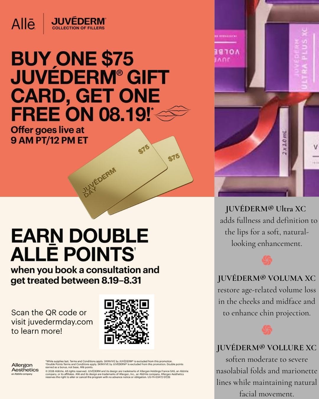 Instagram post by Dr. Deborah Pan: IT'S TIME! JUVÉDERM DAY IS TODAY! 💋💉 Starting at 12:00 PM, Allē Rewards Members can take advantage of one of the most anticipated events o…
