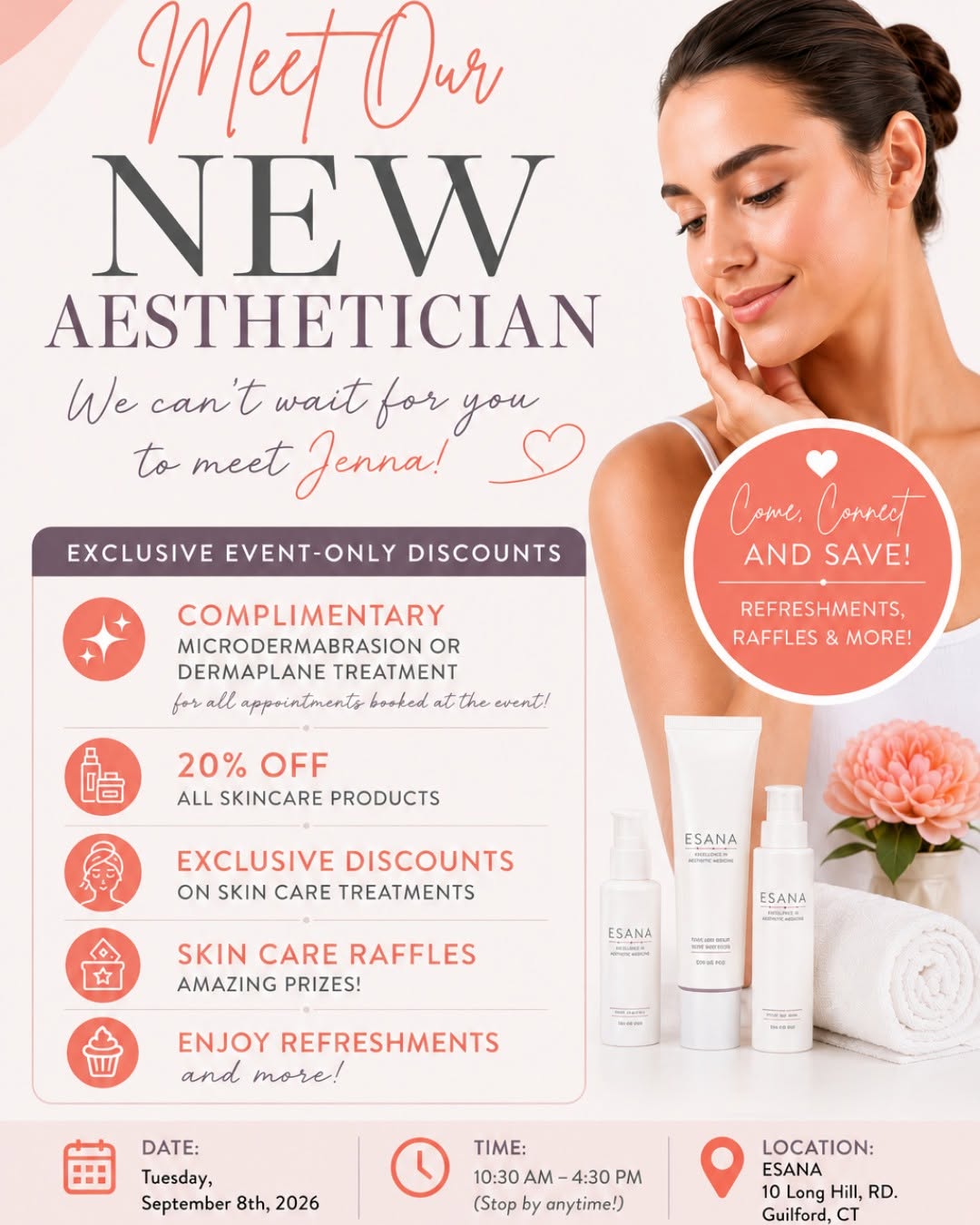 Instagram post by Dr. Deborah Pan: NEW AESTHETICIAN. NEW ENERGY. SAME ESANA EXCELLENCE. We’re so excited for you to meet Jenna, the newest addition to the ESANA team! Join us …