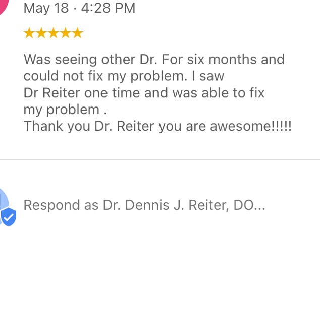 Instagram post by Dr. Dennis J. Reiter, DO: Because we love 5-star reviews and we love our patients! Thank you!!