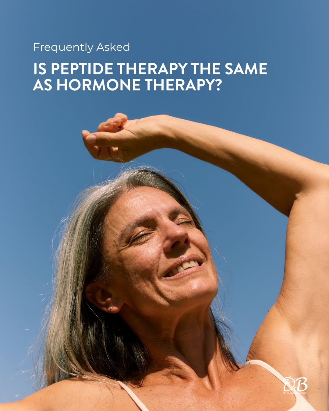 Instagram post by Dr. Diane Brzezinski, DO: Peptide therapy and hormone therapy: Are they the same thing? Not exactly. Hormone therapy works by directly replacing or supplementing horm…