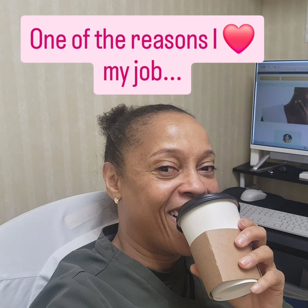 Instagram post by Dr. Dina D. Strachan: Me when my first patient is back with transformed skin, is happy, gushing, telling me his mother cried when she saw him and is sharing how h…