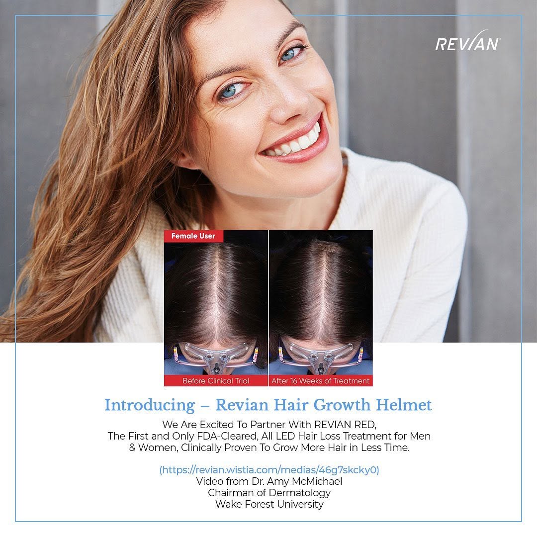Instagram post by Dr. Divya Railan: You don’t need luck to grow your hair! 🍀Introducing - Revian Hair Growth Helmet! The one and only FDA-Cleared, All LED hair loss treatment …
