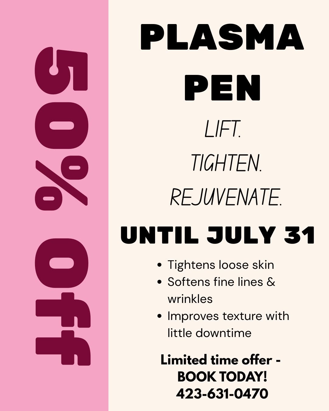 Instagram post by Dr. Donald Clemons: It's the perfect time to refresh your skin ✨ For a limited time, enjoy 50% OFF all Plasma Pen treatments and reveal smoother, firmer, more y…