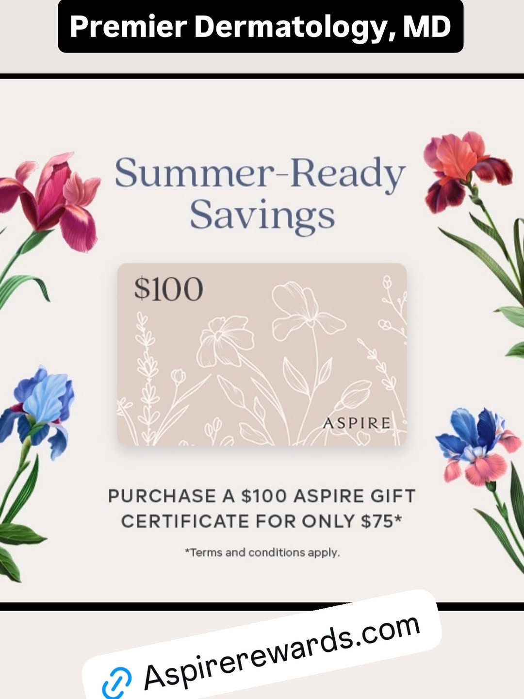 Instagram post by Dr. Donna Bilu Martin: Today only! Log into aspirerewards.com and purchase a $100 gift card for $75. These gift cards can be used for Dysport, Restylane, and Sculp…