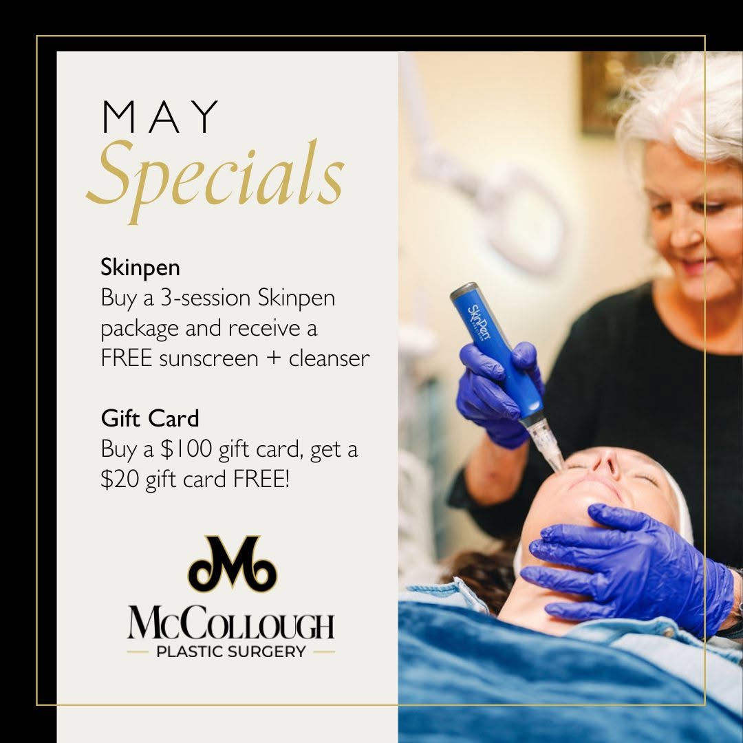 Instagram post by Dr. E. Gaylon McCollough: May specials are blossoming this month! 🔹 SkinPen Microneedling Package: Buy 3 sessions and receive a FREE medical-grade cleanser + sunscre…