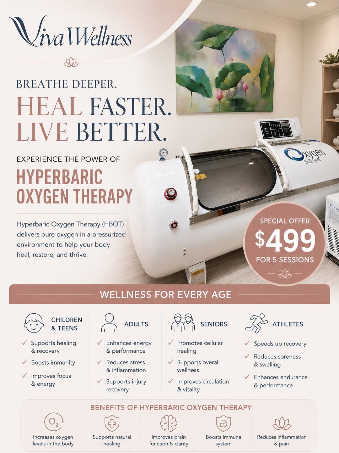 Instagram post by Dr. E. Michael Tachuk: ✨ Hyperbaric Oxygen Therapy (HBOT) helps flood your body with oxygen to support: 💨 Faster recovery 🧠 Mental clarity ⚡ More energy 💪 Reduc…