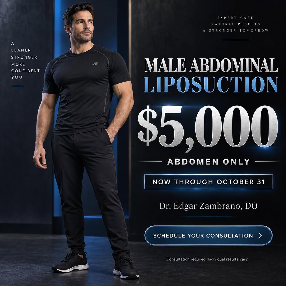 Instagram post by Dr. Edgar Zambrano, DO: 🔥 MEN’S ABDOMINAL LIPOSUCTION SPECIAL 🔥 Ready to target stubborn abdominal fat and create a more defined waistline? For a limited time, ma…