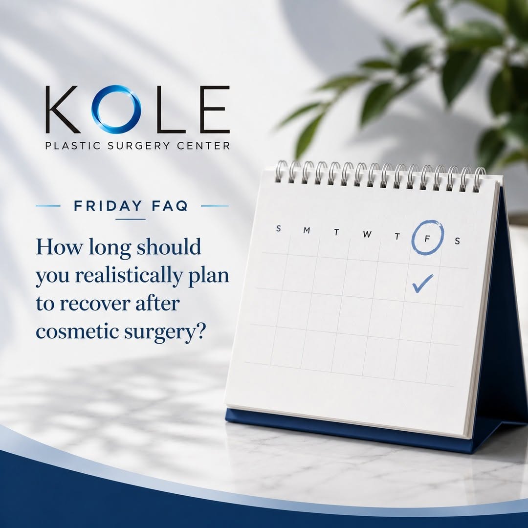 Instagram post by Dr. Edward Kole, DO: 𝗙𝗥𝗜𝗗𝗔𝗬 𝗙𝗔𝗤 💬 𝗛𝗼𝘄 𝗹𝗼𝗻𝗴 𝘀𝗵𝗼𝘂𝗹𝗱 𝘆𝗼𝘂 𝗿𝗲𝗮𝗹𝗶𝘀𝘁𝗶𝗰𝗮𝗹𝗹𝘆 𝗽𝗹𝗮𝗻 𝘁𝗼 𝗿𝗲𝗰𝗼𝘃𝗲𝗿 𝗮𝗳𝘁𝗲𝗿 𝗰𝗼𝘀𝗺𝗲𝘁𝗶…