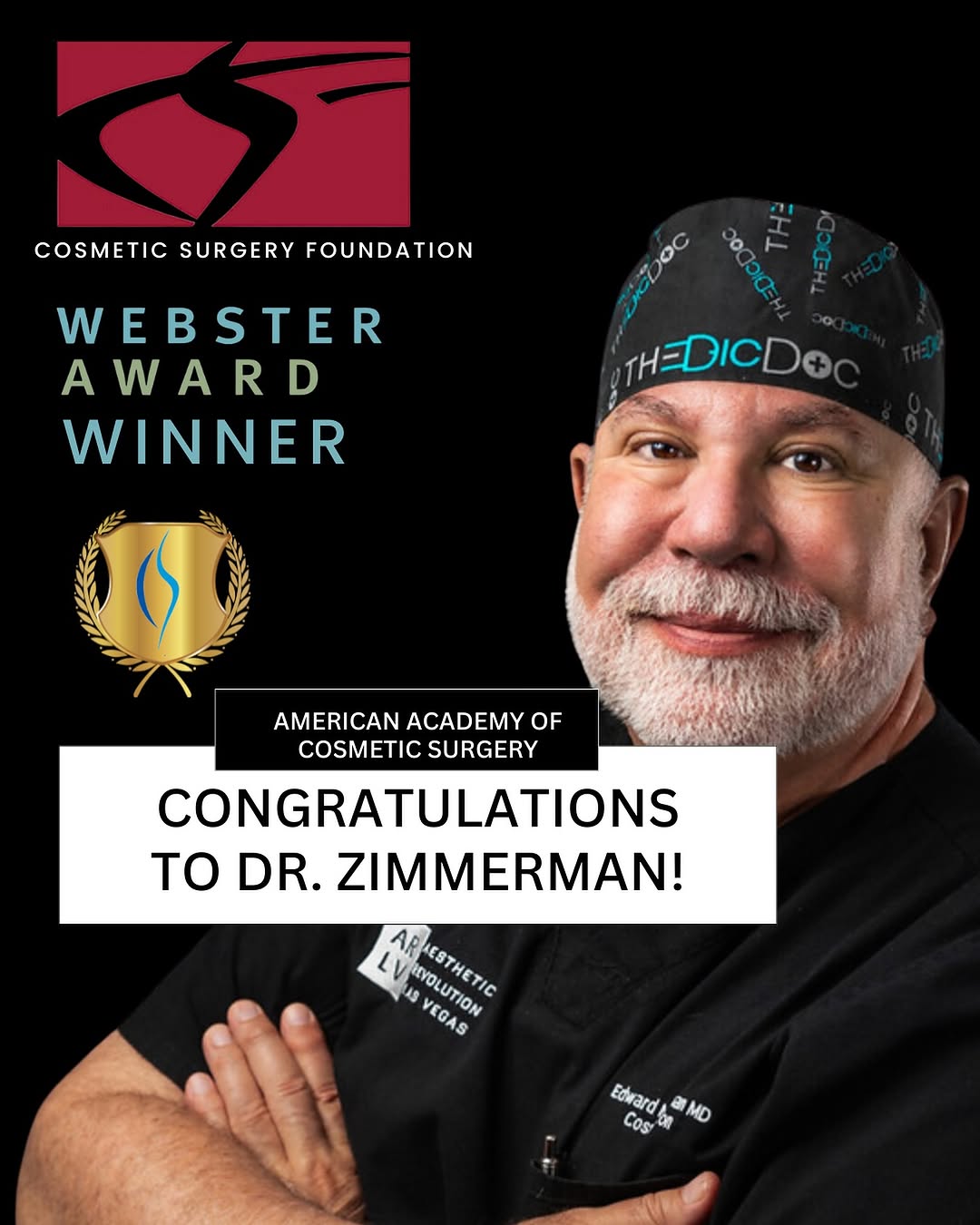 Instagram post by Dr. Edward M. Zimmerman: 🏆 We’re honored to share that Dr.Zimmerman has been awarded the prestigious Webster Award from the Cosmetic Surgery Foundation. For those w…