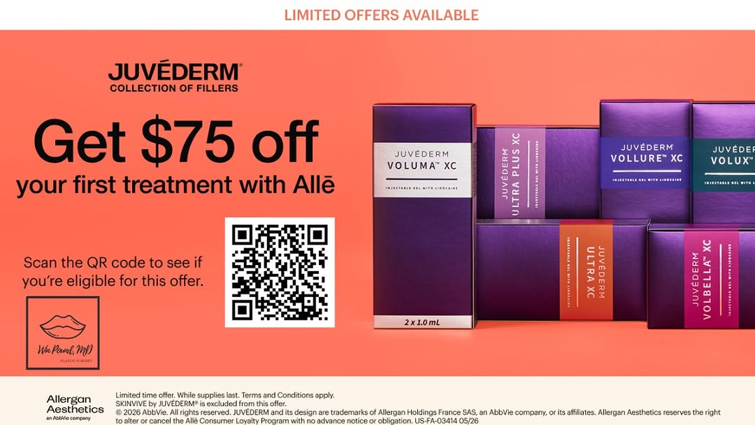 Instagram post by Dr. Edwin C. Pound, III: ✨ Limited-Time JUVÉDERM® Specials! ✨ Thinking about filler for the first time? Now is the perfect time to treat yourself! 💜 Get $75 OFF you…