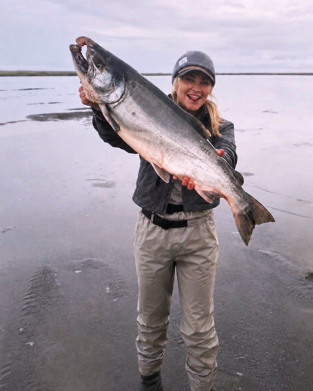 Instagram post by Dr. Elizabeth (Libbi) Finnessy, DDS: I want to officially apologize for calling any other fish ‘big’… #flyfishing #8-weight #bushplane #nocellservice #bears