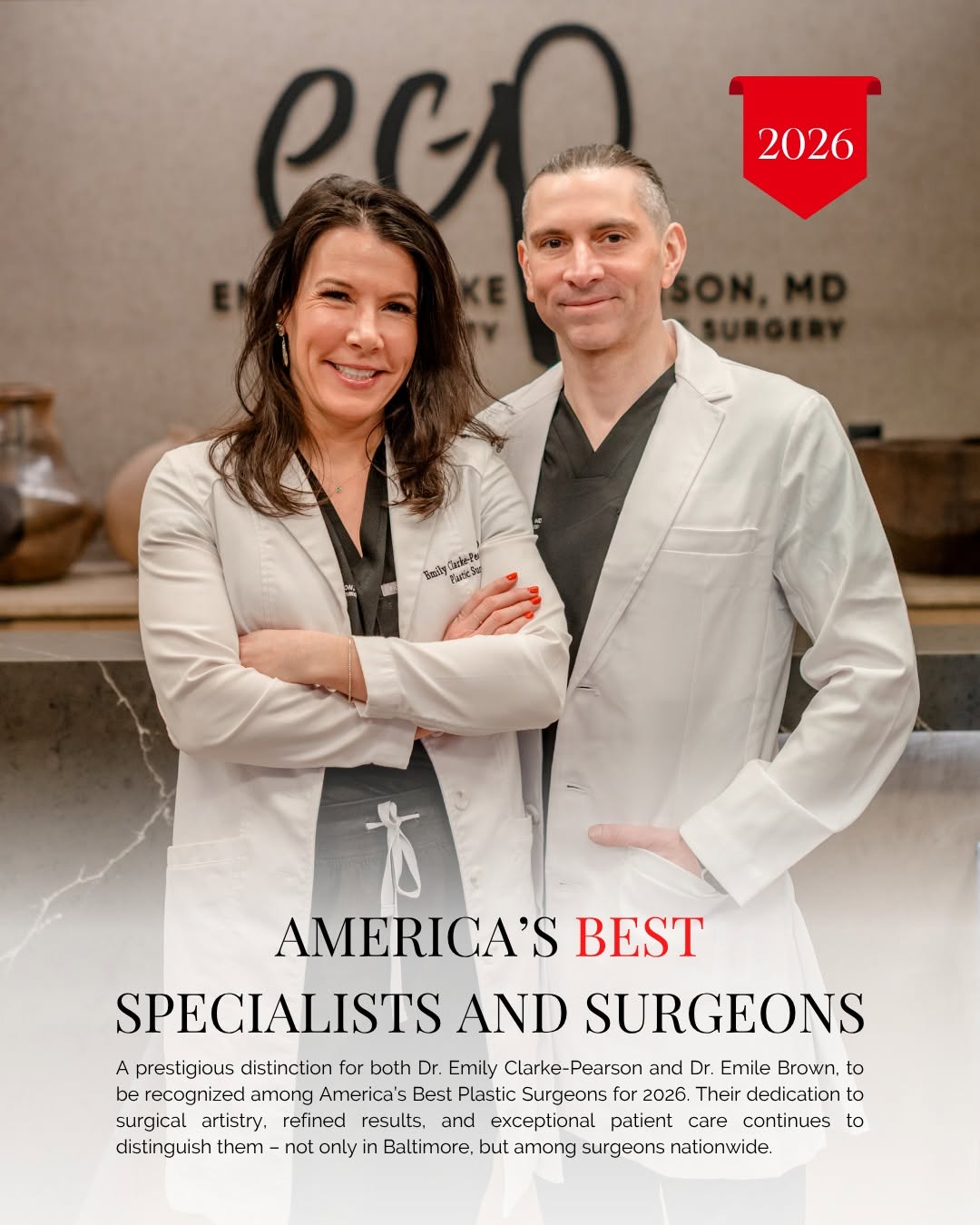 Instagram post by Dr. Emile Brown: Excellence recognized for another year! 🎉 Congratulations to @dremilyplasticsurgery and @dr.emilebrown on BOTH being recognized among @news…
