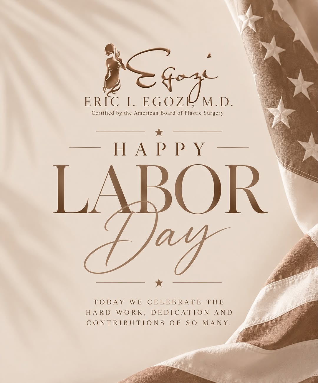 Instagram post by Dr. Eric Egozi: Happy Labor Day! 🇺🇸✨ Today we celebrate the hard work, dedication, and contributions that make a difference every day. Wishing you a relax…