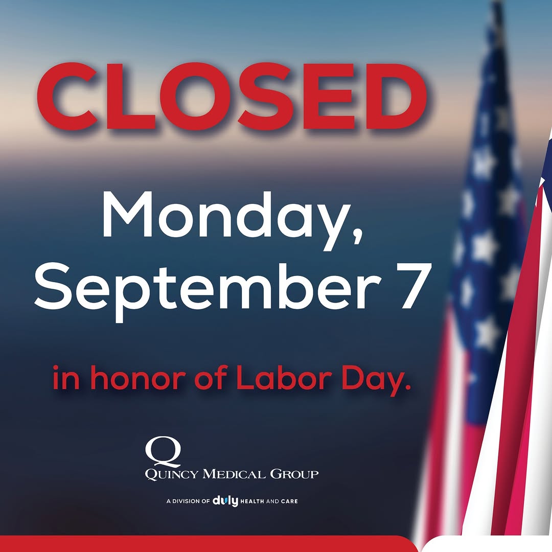 Instagram post by Dr. Eric Fynn-Thompson: All Quincy Medical Group locations, including QMG Now Urgent Care and the Pediatric Walk-In Clinic, will be closed Monday, September 7, for …