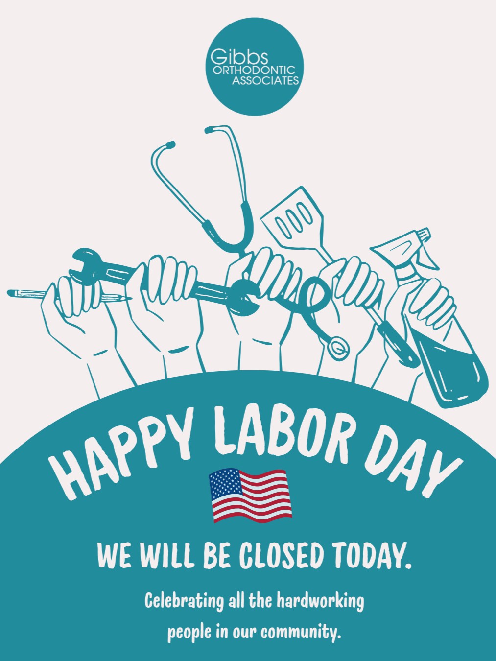 Instagram post by Dr. Eric Gibbs, DDS: Happy Labor Day from your team at Gibbs Orthodontics! 💙 Today we’re celebrating all of the hardworking people who help make our community s…