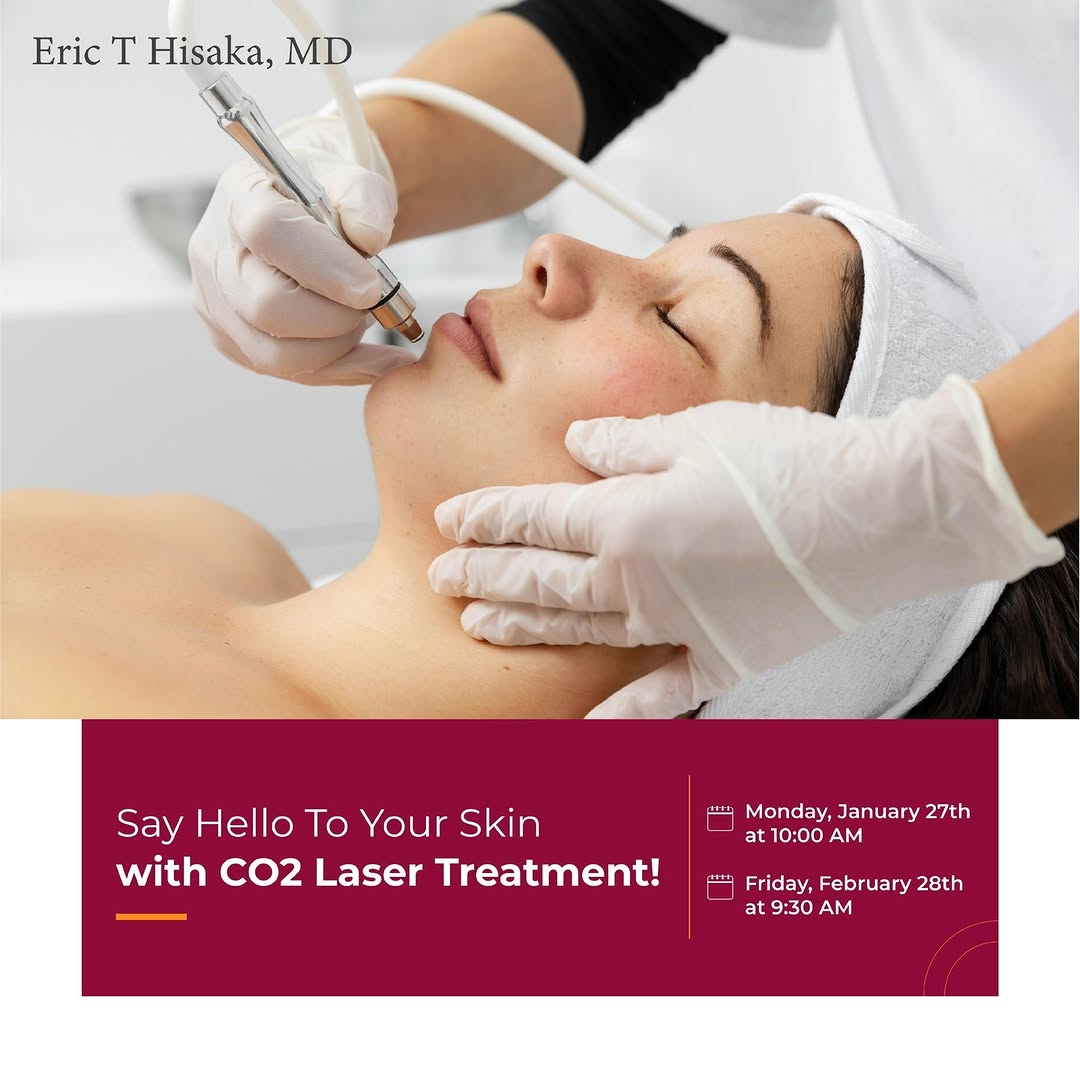 Instagram post by Dr. Eric Hisaka: Say Hello To Your Skin with CO2 Laser Treatment! ✨🔬 CO2 laser resurfacing is a cutting-edge procedure that effectively addresses wrinkles, …