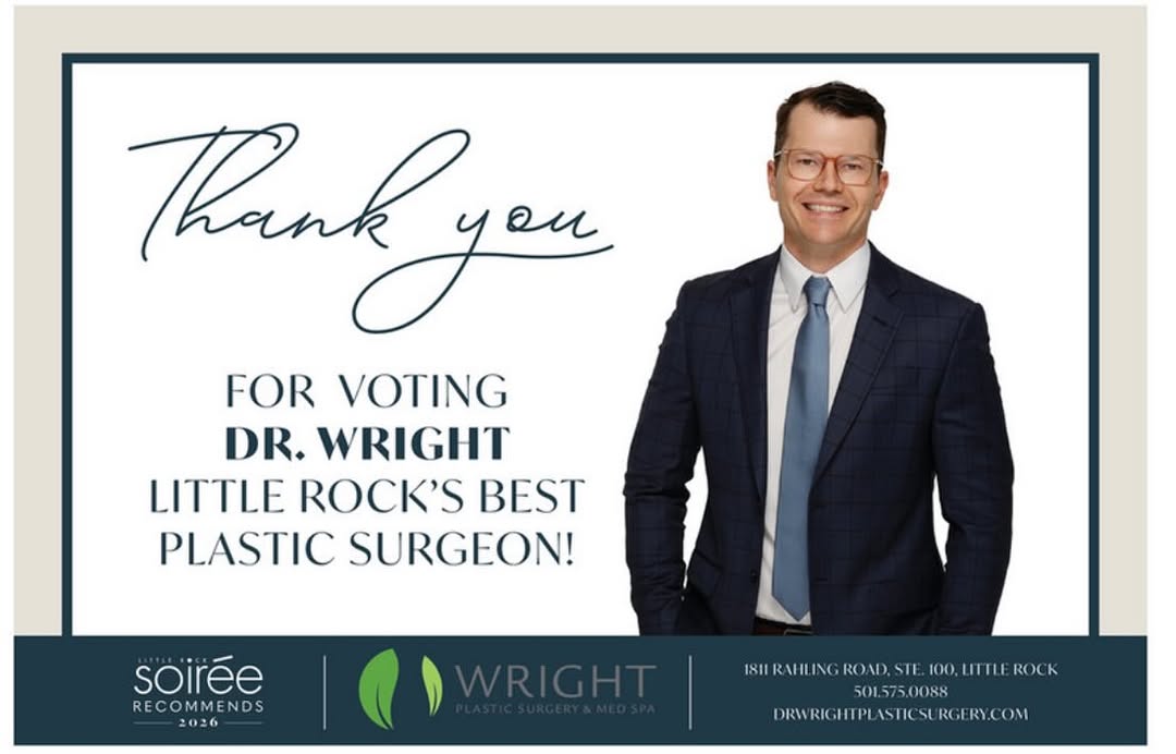 Instagram post by Dr. Eric Wright: We are incredibly honored to share some exciting news! 🏆 Dr. Wright has been voted Best Plastic Surgeon by the readers of Little Rock Soiré…