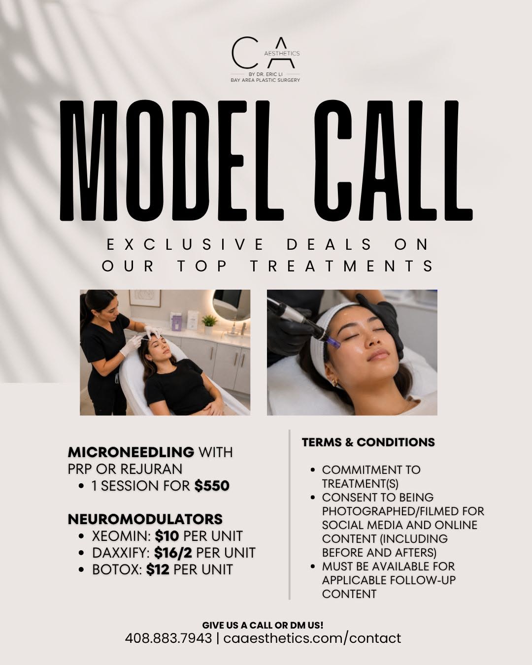Instagram post by Dr. Eric YK Li: ✨ CALLING ALL MODELS ✨ We are looking for models interested in receiving exclusive deals on our top medspa treatments 💫 Microneedling with …
