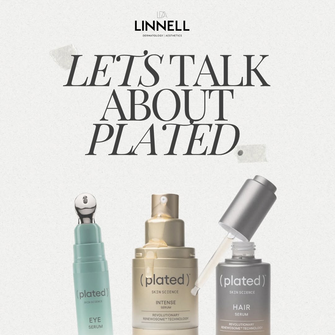 Instagram post by Dr. Erica Linnell: Let’s talk about Plated Skin Science✨ → Plated is a skin science line powered by Renewsome technology, delivering exosomes into the skin and…