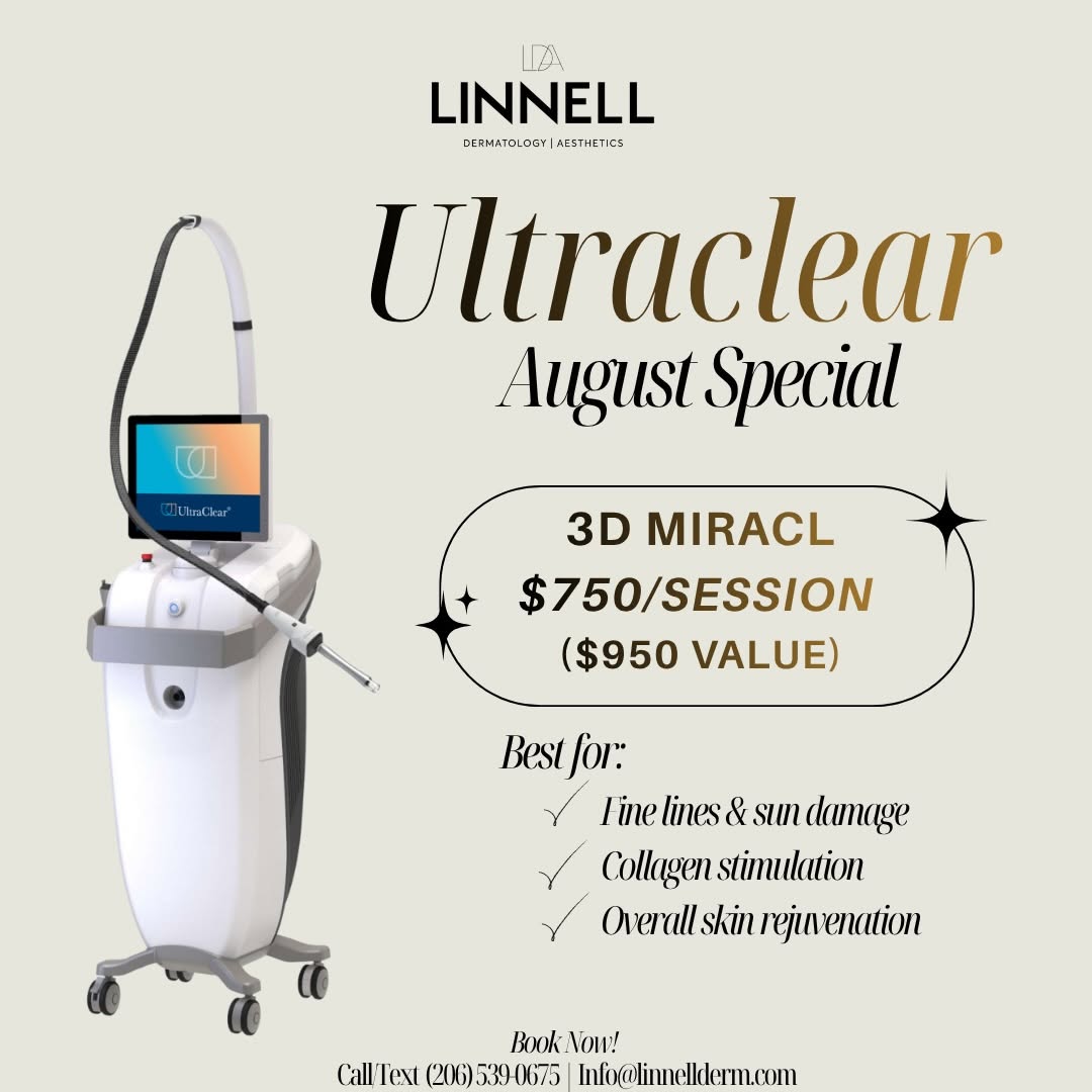 Instagram post by Dr. Erica Linnell: ✨Ultraclear August Special✨ Ready to give your skin the refresh it deserves? For the month of August, enjoy exclusive savings on Ultraclear …