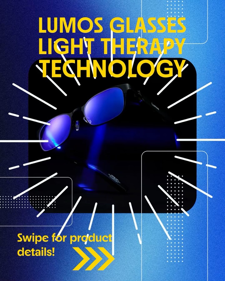 Instagram post by Dr. Erik Suh: The world’s most stylish light therapy glasses are in stock! Light up your days with #lumosglasses , available (in three different sizes) at…
