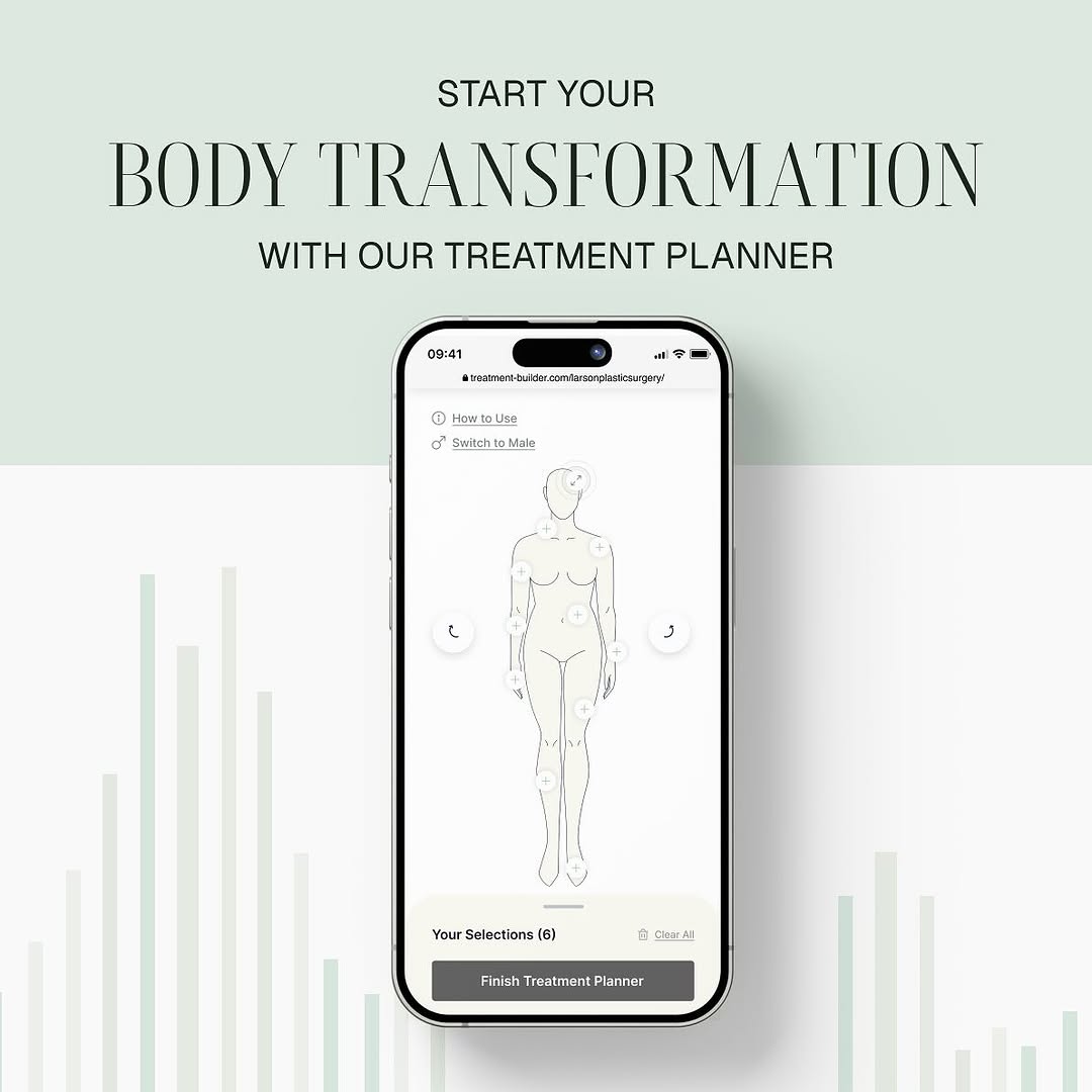 Instagram post by Dr. Ethan E. Larson: Not sure which body contouring procedure is right for you? Our treatment planner tool makes it easy to explore options tailored to your goal…
