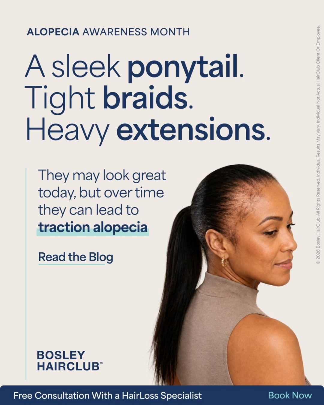 Instagram post by Dr. Eugene Rodillo: They may look great today, but over time, they can lead to traction alopecia - a preventable form of hair loss caused by repeated tension on…