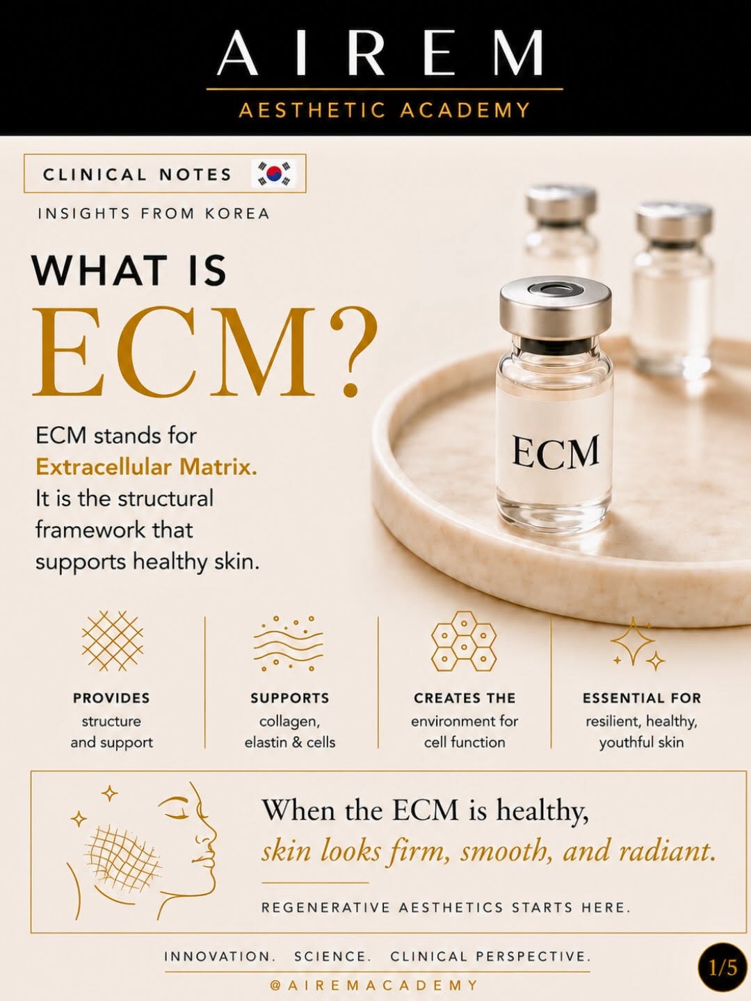 Instagram post by Dr. Eunice Park: ECM (Extracellular Matrix) is more than a structural scaffold. It creates the environment where collagen, elastin, blood vessels, and skin c…