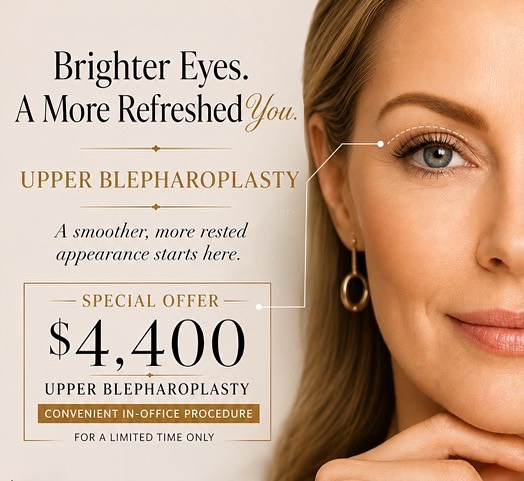 Instagram post by Dr. Evan Manolis: Brighter eyes. A more refreshed you 💫 Refresh tired-looking eyes with an Upper Blepharoplasty right in our office. Special offer: $4,400 Li…