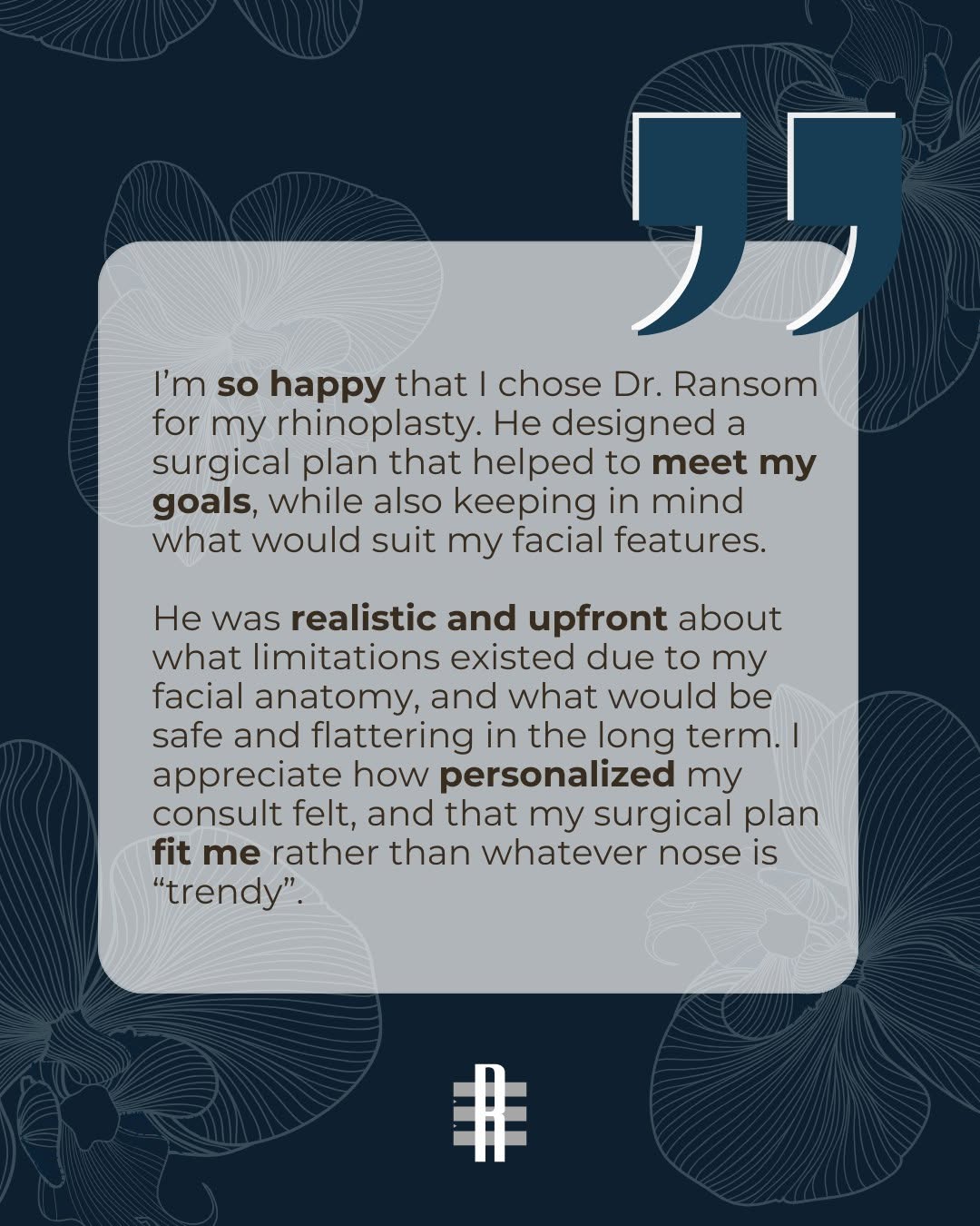 Instagram post by Dr. Evan Ransom: Choosing the right surgeon is everything — and we don't take that trust lightly. We're so grateful for patients who take the time to share t…