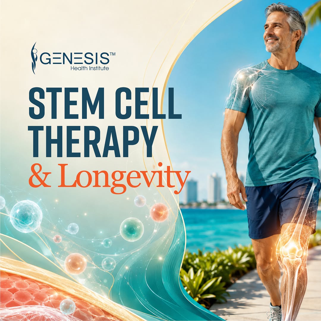 Instagram post by Dr. Ferdinand Cabrera: Stem cell therapy fits into longevity because it can improve or repair orthopedic conditions, relieve chronic pain, and enhance wound healin…
