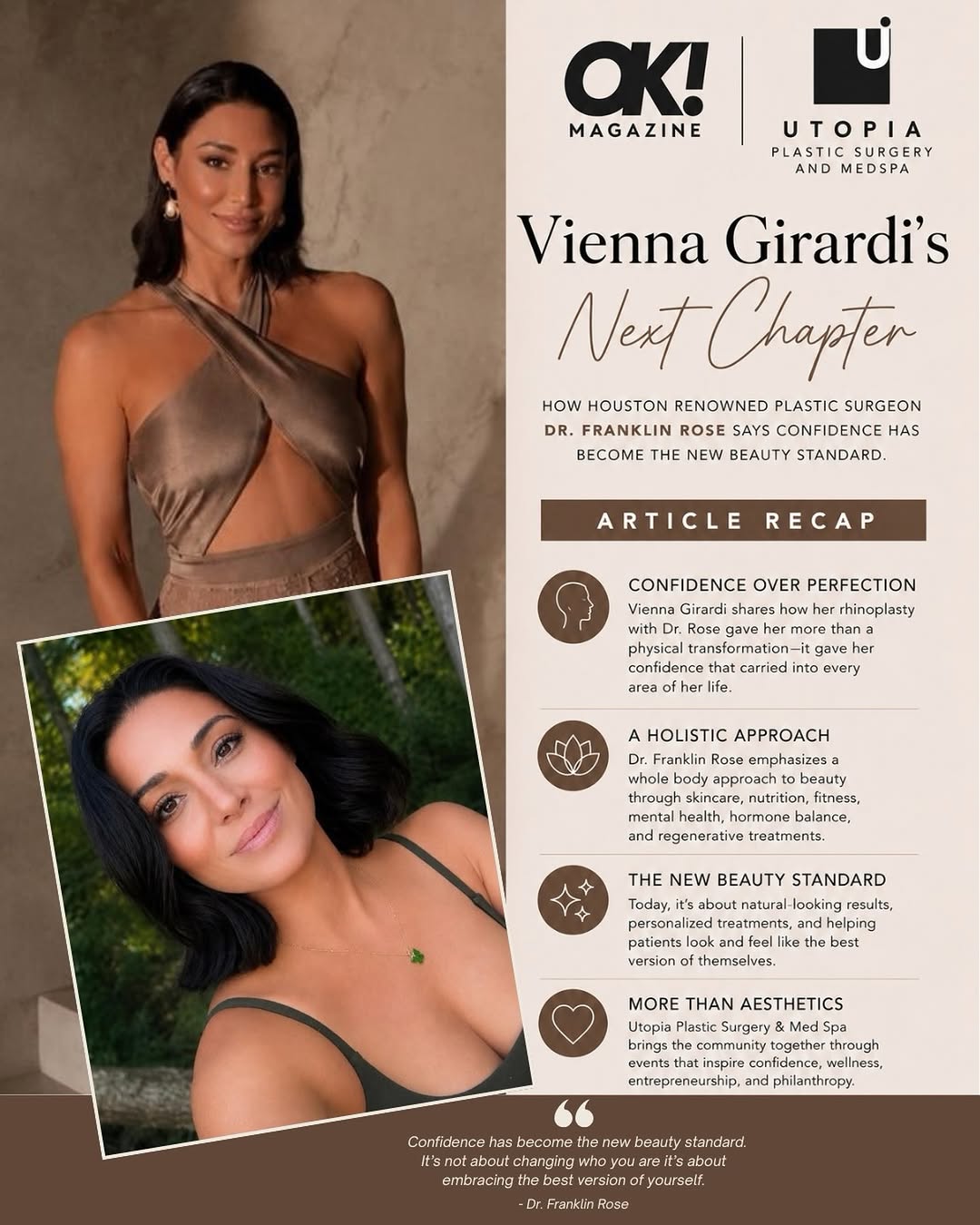Instagram post by Dr. Franklin A. Rose: Confidence looks different on everyone and that’s the beauty of it. In her latest feature with OK! Magazine, Vienna Girardi shares how her j…