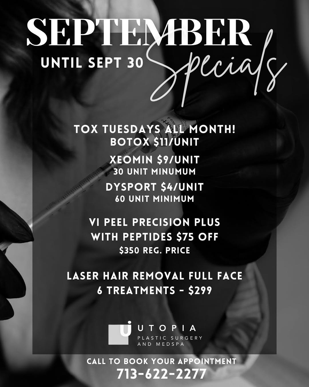 Instagram post by Dr. Franklin A. Rose: September specials are HERE at Utopia Plastic Surgery & Med Spa! ✨ Treat yourself to some of our most-loved treatments at special pricing, a…